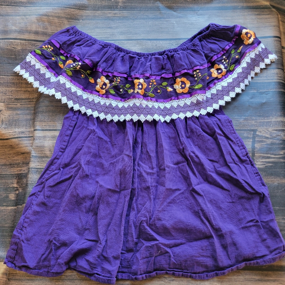 Embriodered Top Off Shoulder Boho Flowy Cottagecore XL